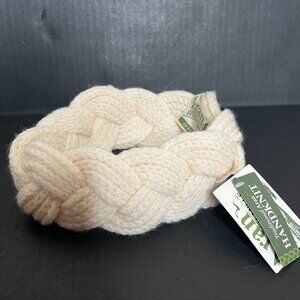 Aran Woollen Mills Merino Wool Headband White Cream Knit Winter Warm Hat Womens